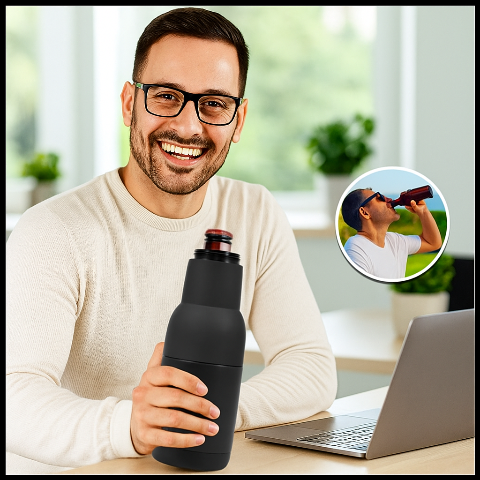 Bouteille-Isotherme-BISO-noir-porte-canette-isotherme-refroidisseur-de-biere-inox