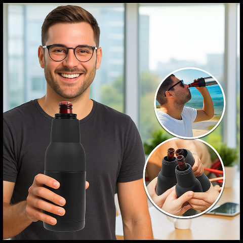 Bouteille-Isotherme-BISO-noir-porte-canette-isotherme-inox