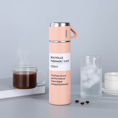 Bouteille-Thermos-cafe-tasse-isotherme-rose