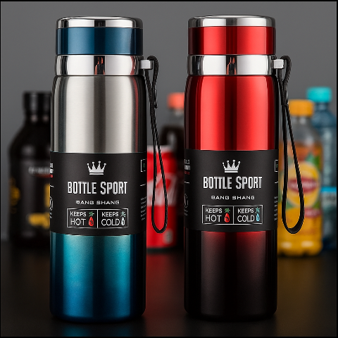 Bouteilles-Isothermes-metal-Gourde-thermos-bleu-rouge
