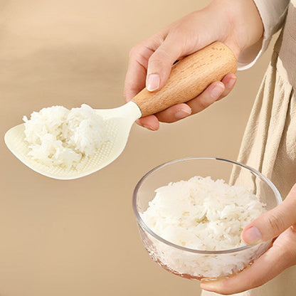 Cuisine-Spatule-Cuillère-a-riz-Silicone-Blanc-en-Bois