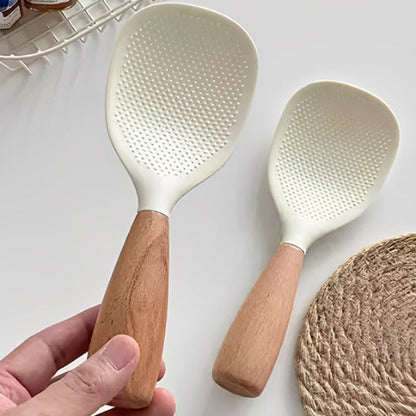 Cuisine-Spatule-Cuillère-a-riz-en-Bois-Silicone-Blanc-Robuste