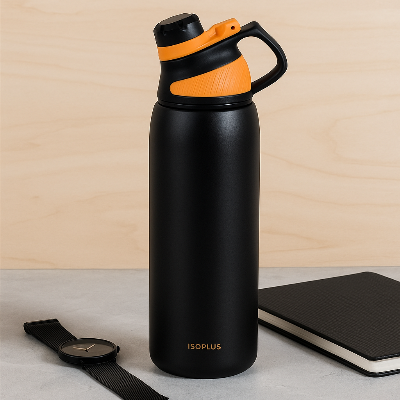 Gourde-1L-IsoPlus-Noir-bouteille-isotherme-Élégance