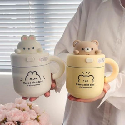 Gourde-Isotherme-Enfant-Ours-Kawaii--Blanche-beige