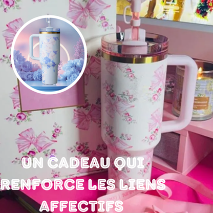 Gourde-Tasse-Isotherme-Ofrenda-Rose-Fleuries