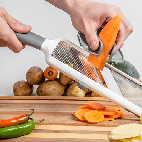 Mandoline 9-en-1 Coupe-Légumes Avec Panier Vidange - Râpe, Trancheuse, Éplucheur