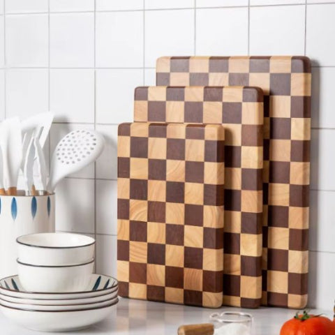 Planche-à-Découper-Bois-Damier-Planche-Découpe-pour-Fruits-Légumes