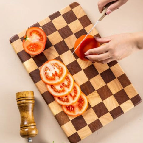 Planche-à-Découper-Bois-Damier-Planche-Découpe-Fruits-Oignon