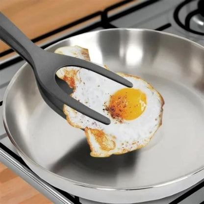 Spatule-Pince-2-en-1-Gris-Silicone-Pour-Barbecue