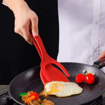 Spatule-Pince-2-en-1-Silicone-Rouge-Pour-Cuisson