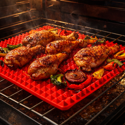 Tapis-de-cuisson-Repas-familial-sain-avec-poulet-croustillant-cuit-sur-tapis-Pyramide