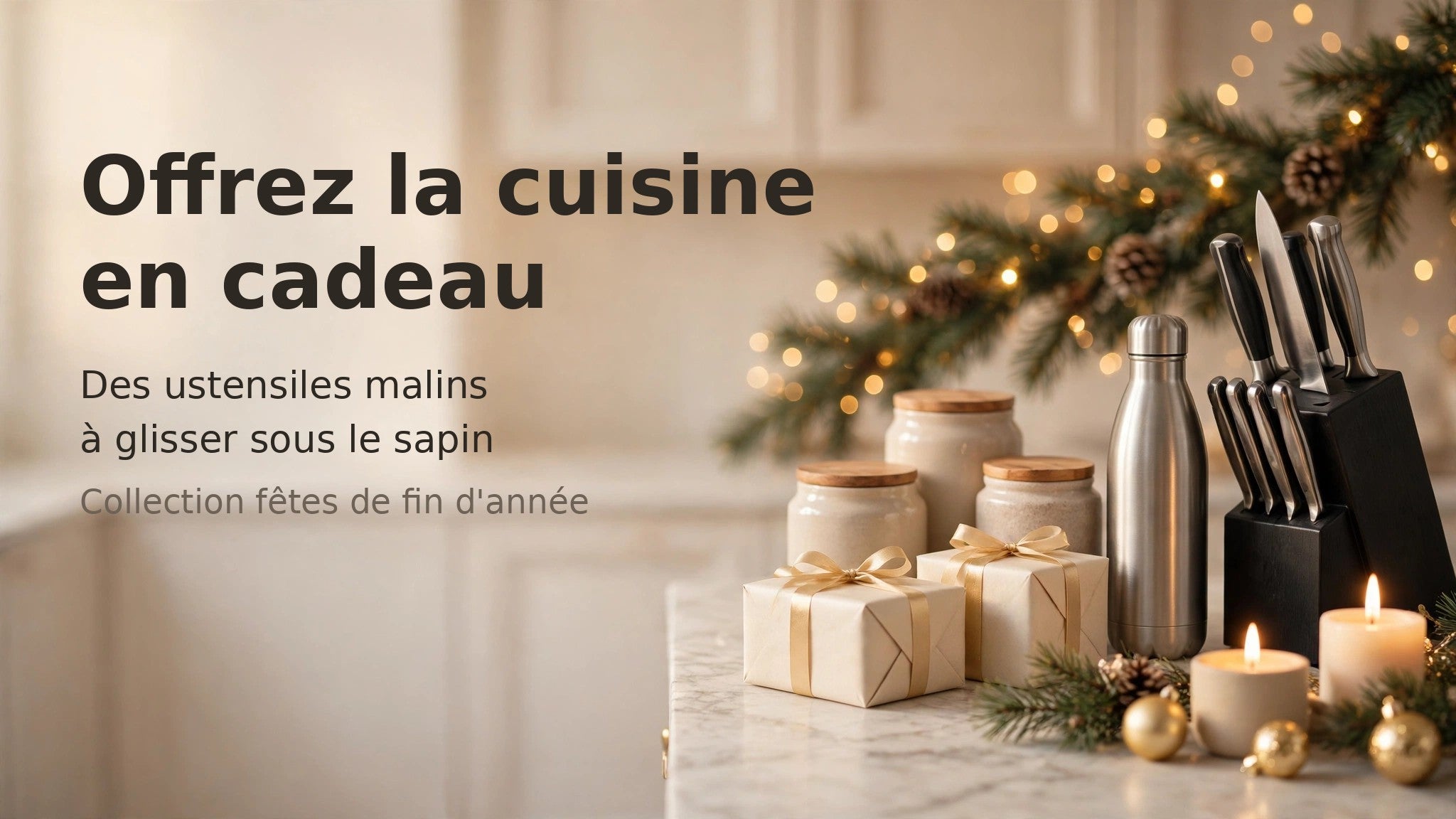 Offrez la cuisine en cadeau — idées cadeaux de Noël, ustensiles de cuisine et gourde inox