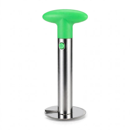 Coupe-ananas AnaSlicer vert, tube inox et lame circulaire, sur fond blanc
