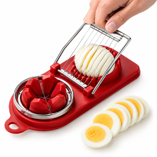  coupe-oeuf-2-en-1-inox-coupe-oeuf-2-en-1-Trancheuse-a-oeufs-rouge