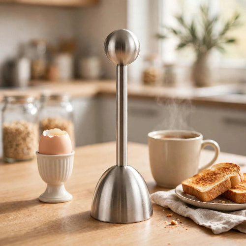 Coupe-œuf à percussion sur une table de petit-déjeuner