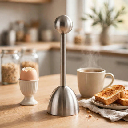 Coupe-œuf à percussion sur une table de petit-déjeuner