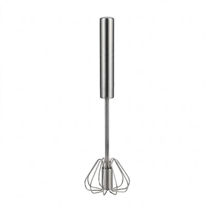 Fouet PushMix tout inox sur fond blanc, manche pompe cylindrique et tête à fils plats