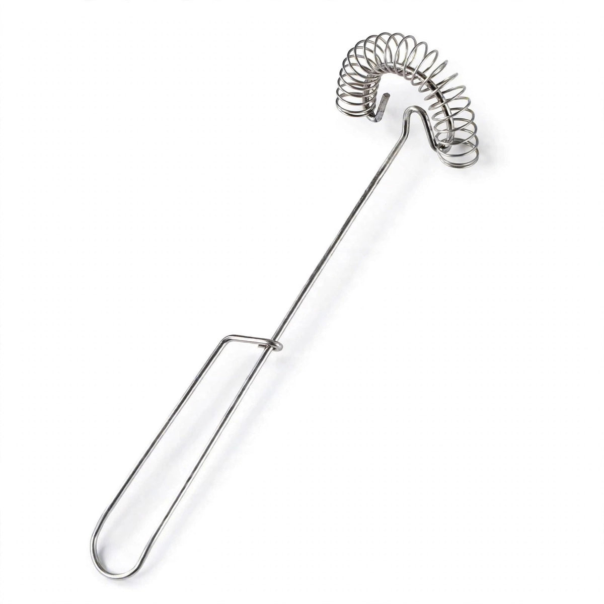 Fouet Savourel tout inox sur fond blanc, manche en boucle de fil et tête en spirale plate