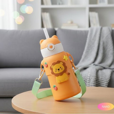gourde-enfant-orange-lion-inclinee-deco