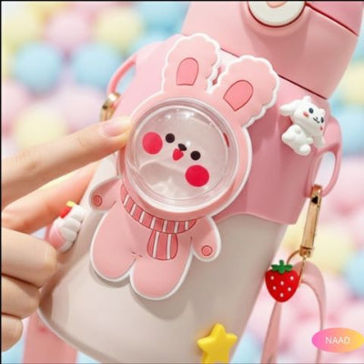 gourde-enfant-rose-lapin-stickers-3d-kawaii