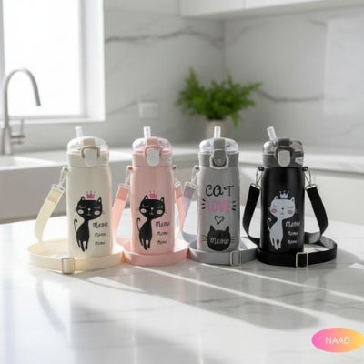 gourde-isotherme-enfant-miaouh-blanc-rose-noir-gris-reutilisable-enfant-sans-bpa-inox-medical