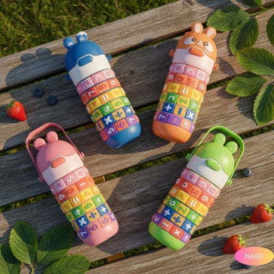 gourde-isotherme-enfant-educatif-vert-orange-bleu-rose-reutilisable