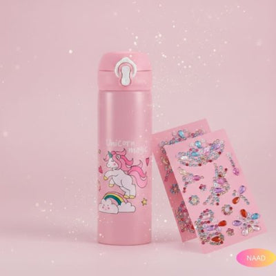 gourde-isotherme-enfant-thermos-licorne-rose-avec-paillettes