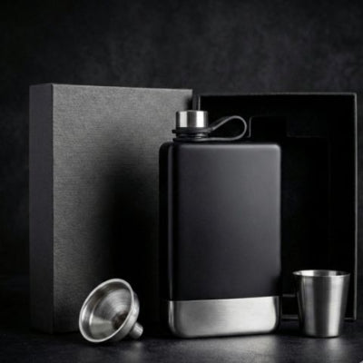 gourde-plate-flasque-alcool-nomade-acier-inoxydable-304-coffret-noir-mat
