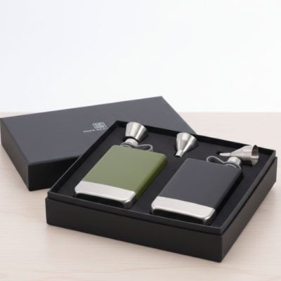 gourde-plate-flasque-alcool-nomade-coffret-noir-mat-vert-olive