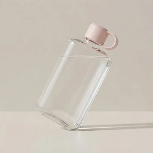gourde-plate-transparente-format-cahier-rose-bouteille-eau-rectangulaire