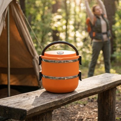 Lunch-box-boite-a-dejeuner-compacte-ergonomique-gain-de-place-orange