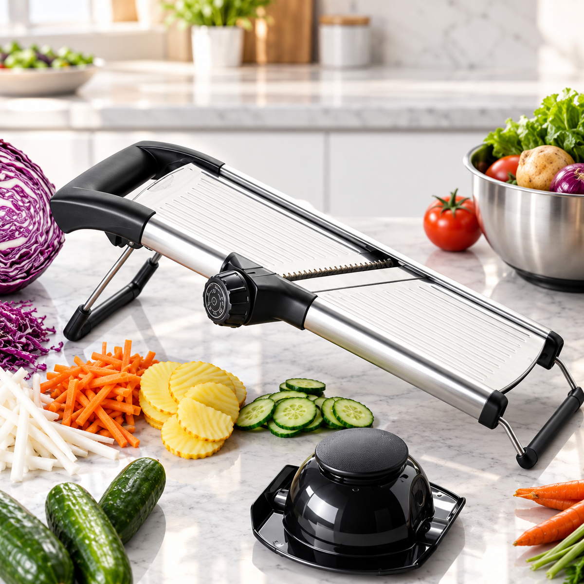 mandoline-cuisine-professionnelle-decoupe-legumes-julienne-frites-mandoline-reglage-epaisseur-molette-mandoline-inox-preparation-repas-homogene-batch-cooking.