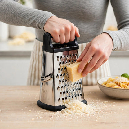 Parmesan râpé finement à la râpe tour Fixinox en inox